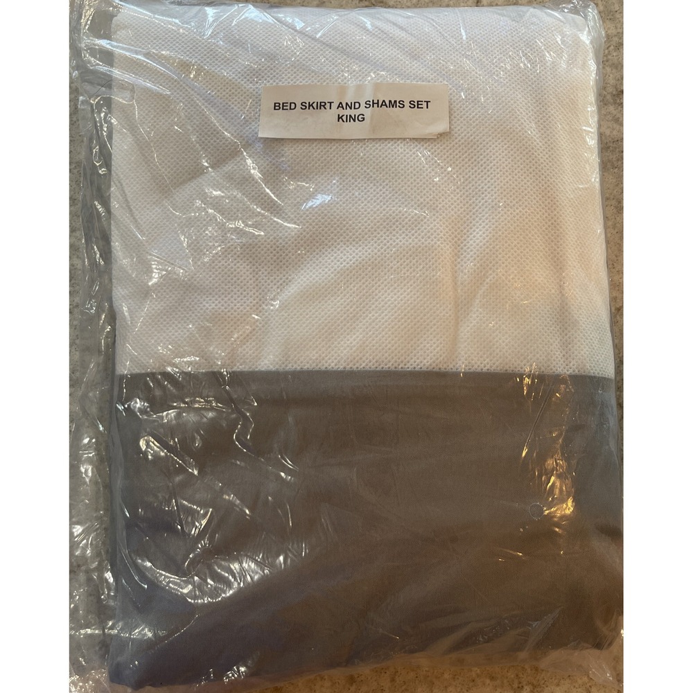King Dust Ruffle Bed Skirt with 2 Shams Gray